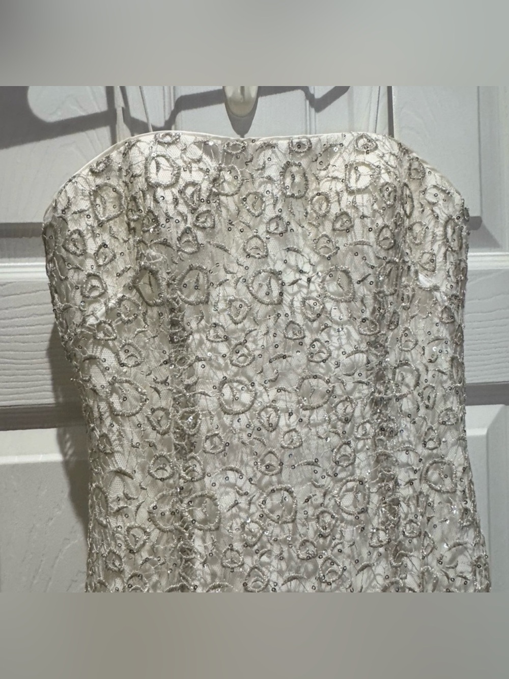 Aidan Mattox Ivory Strapless Lace Sequin Bodice Tulle Trumpet Gown Dress Size 2 - Picture 4 of 12
